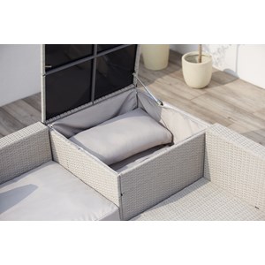 Silang salon de jardin en résine tressée 4 places avec coffre gris clair