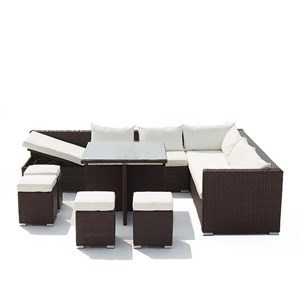 Fidji salon de jardin encastrable 10 places en résine marron-blanc