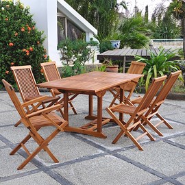 Lubok table rectangulaire 4 chaises et 2 fauteuils en teck huilé