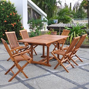 Lubok table rectangulaire 4 chaises et 2 fauteuils en teck huilé