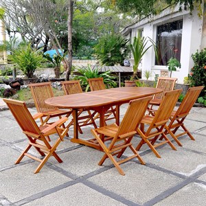 Lubok table de jardin ovale 6 chaises et 2 fauteuils en teck huilé