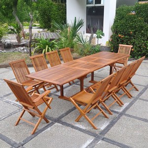 Lubok table rectangulaire 8 chaises et 2 fauteuils en teck huilé