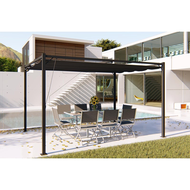Tusa pergola autoportante 3 x 4 m en acier avec toile grise