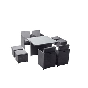 Monaco table et chaises 8 places encastrables en résine noir-gris