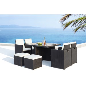 Monaco table et chaises 8 places encastrables en résine noir-blanc
