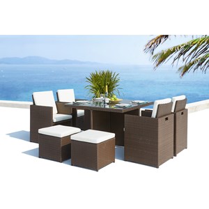 Monaco table et chaises 8 places encastrables résine marron-blanc
