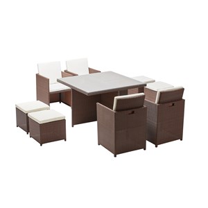 Monaco table et chaises 8 places encastrables résine marron-blanc