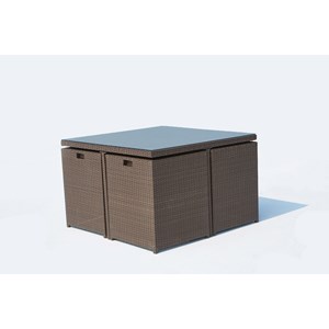 Monaco table et chaises 8 places encastrables résine marron-blanc