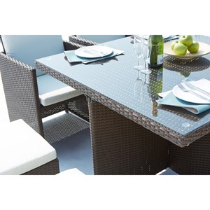 Monaco table et chaises 8 places encastrables résine marron-blanc