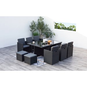 Monaco table et chaises 10 places encastrables en résine noir-gris