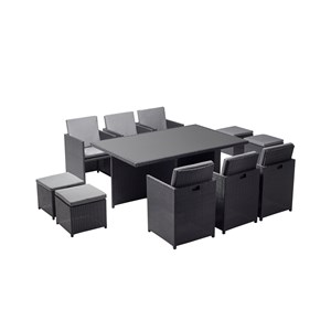 Monaco table et chaises 10 places encastrables en résine noir-gris