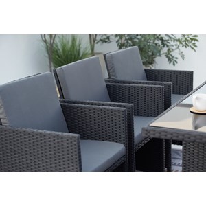 Monaco table et chaises 10 places encastrables en résine noir-gris