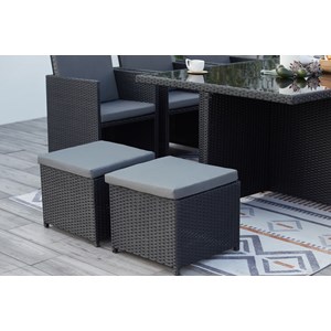 Monaco table et chaises 10 places encastrables en résine noir-gris