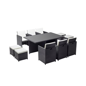 Monaco table et chaises 10 places encastrables résine noir-blanc
