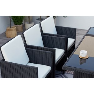 Monaco table et chaises 10 places encastrables résine noir-blanc