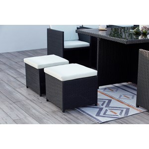 Monaco table et chaises 10 places encastrables résine noir-blanc