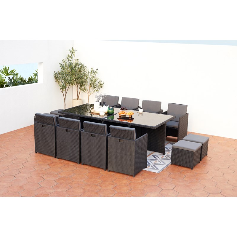 Concept Usine - Monaco table et chaises 12 places encastrables en résine noir-gris