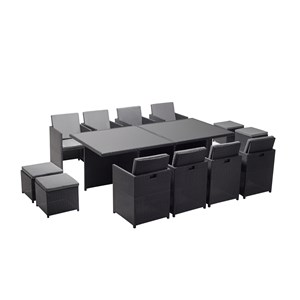 Monaco table et chaises 12 places encastrables en résine noir-gris