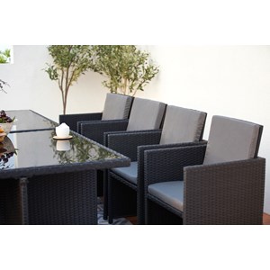 Monaco table et chaises 12 places encastrables en résine noir-gris