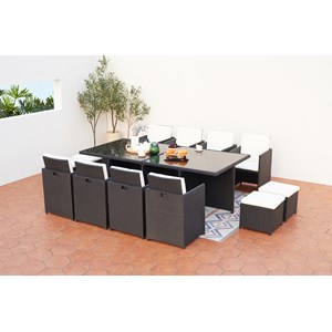 Monaco table et chaises 12 places encastrables résine noir-blanc