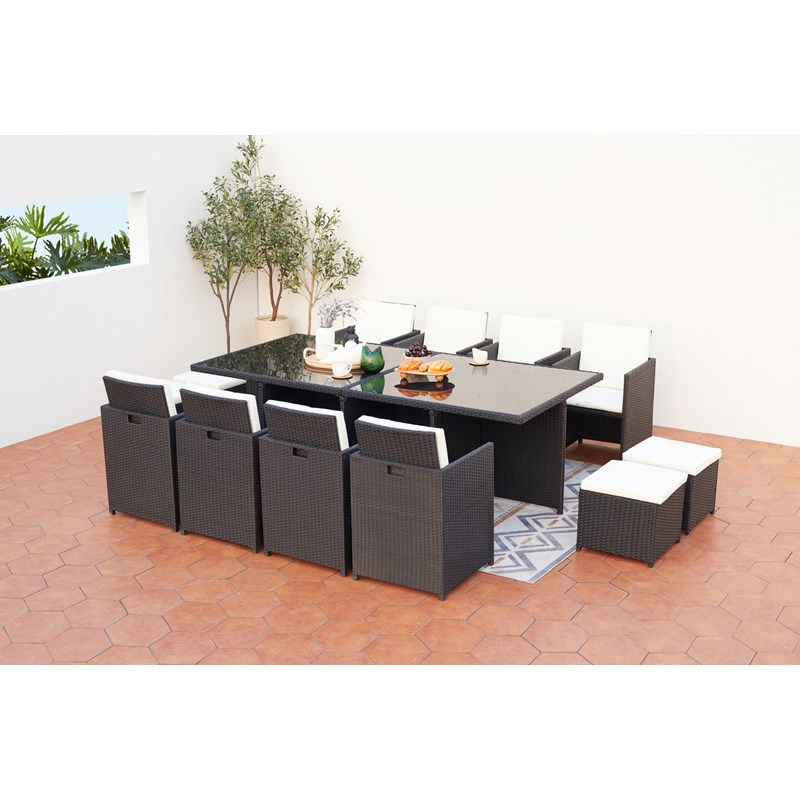 Concept Usine - Monaco table et chaises 12 places encastrables résine noir-blanc