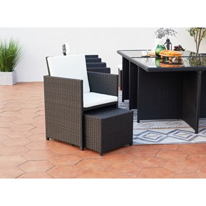 Monaco table et chaises 12 places encastrables résine noir-blanc