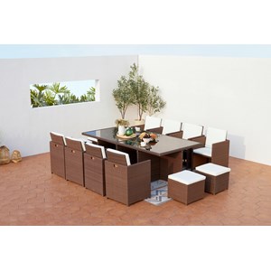 Monaco table et chaises 12 places encastrables résine marron-blanc