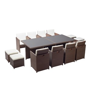 Monaco table et chaises 12 places encastrables résine marron-blanc