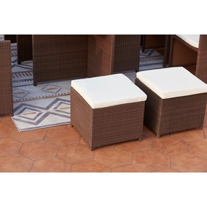Monaco table et chaises 12 places encastrables résine marron-blanc