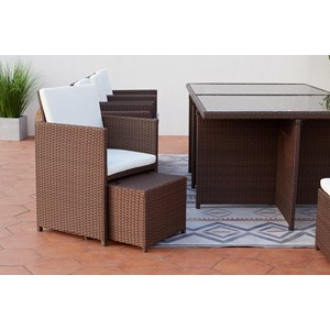 Monaco table et chaises 12 places encastrables résine marron-blanc