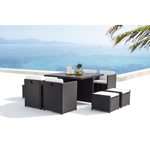 Sunset table et chaise 8 places encastrables alu résine noir-blanc