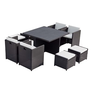 Sunset table et chaise 8 places encastrables alu résine noir-blanc