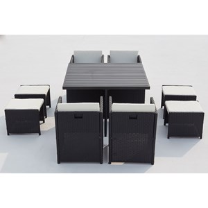 Sunset table et chaise 8 places encastrables alu résine noir-blanc