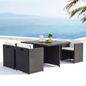 Sunset table et chaise 4 places encastrables alu résine noir-blanc