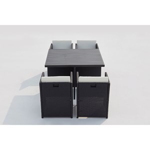Sunset table et chaise 4 places encastrables alu résine noir-blanc