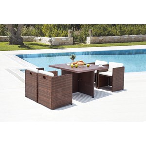 Sunset table et chaise 4 places encastrables alu résine marron-blanc