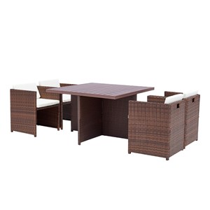 Sunset table et chaise 4 places encastrables alu résine marron-blanc