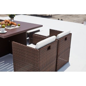 Sunset table et chaise 4 places encastrables alu résine marron-blanc