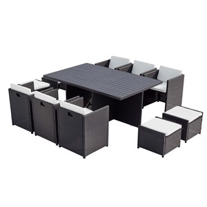 Sunset table et chaise 10 places encastrables alu résine noir-blanc