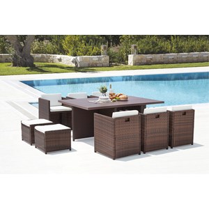 Sunset table et chaise 10 places encastrables alu résine marron-blanc