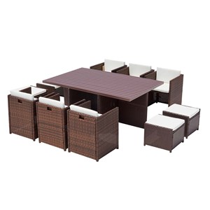 Sunset table et chaise 10 places encastrables alu résine marron-blanc