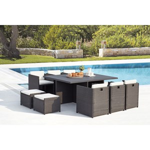 Sunset table et chaise 10 places encastrables alu résine gris-blanc