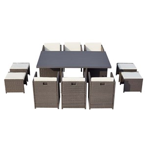 Sunset table et chaise 10 places encastrables alu résine gris-blanc