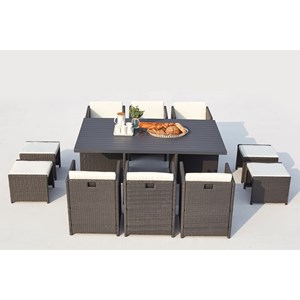 Sunset table et chaise 10 places encastrables alu résine gris-blanc
