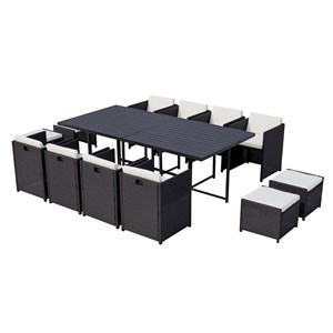 Sunset table et chaise 12 places encastrables alu résine noir-blanc