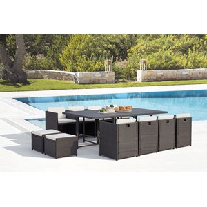 Sunset table et chaise 12 places encastrables alu résine gris-blanc