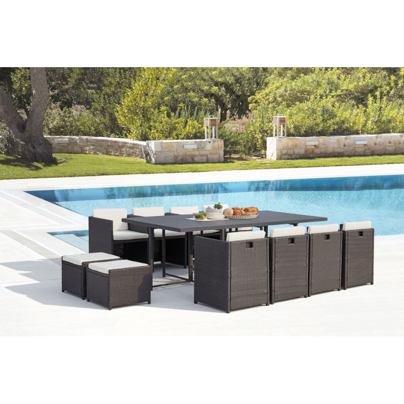 Concept Usine - Sunset table et chaise 12 places encastrables alu résine gris-blanc