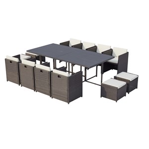 Sunset table et chaise 12 places encastrables alu résine gris-blanc