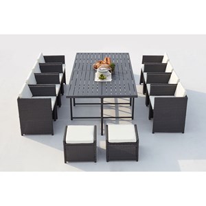 Sunset table et chaise 12 places encastrables alu résine gris-blanc
