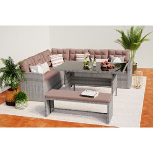 Moorea salon de jardin d'angle 8 places en résine gris & marron